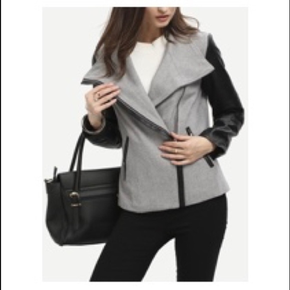 NWOT Grey Zipper Jacket with Faux Leather Arms